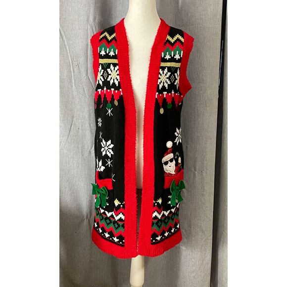 Holiday Time Santa Ugly Christmas Sweater Vest Women’s Medium 8-10 - Picture 1 of 12